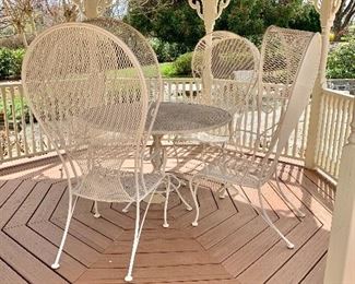 Chairs $250 each, table $200 - Vintage Woodard table and 4 vintage balloon-canopy chairs 