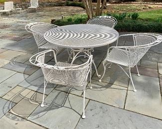 $395 for set - Chairs #2 - 31"H; 25"H; 27"D.  Table: 29"H; 47.5"Diam