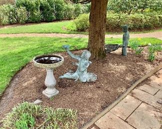 Panoramic view of bird bath bronze figures - BIRD BATH IS SOLD