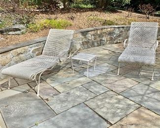 $150 each chaise - Set #2  -Woodard Briarwood Wrought Iron Adjustable Chaise Lounges - 36"H; 29"W; 70"D.  $40 - Table: 16"H; 19.5"W; 19.5"D