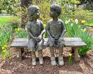 $2,300  - Randolph Rose Collection "Companions Together on a Bench"  - Two-tone cast bronze garden sculpture  -  43" x 18" x 33"H