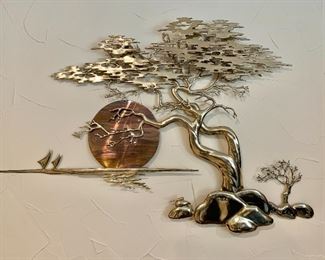 $350 - Vintage Bijan Bahar cypress wall sculpture - 30"H; 48"W