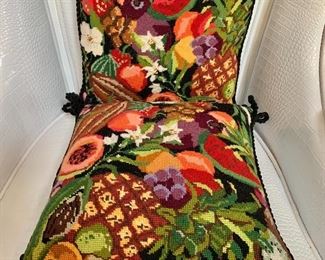 $60 - Pair of needlepoint tropical fruit pillows 