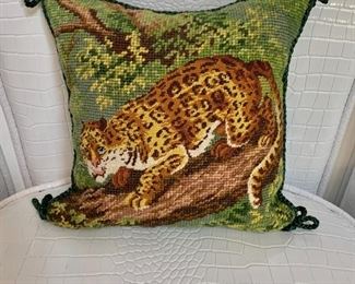 $24 - Needlepoint tiger pillow 