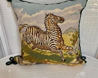 $24 - Needlepoint zebra pillow 