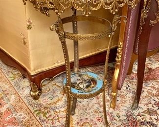 $350 each - 2 available - Painted porcelain, two tier side table #1 - 32.5" H, 20" diam.