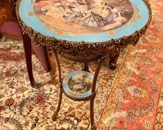$350 each - 2 available - Painted porcelain, two tier side table #2 - 32.5" H, 20" diam.