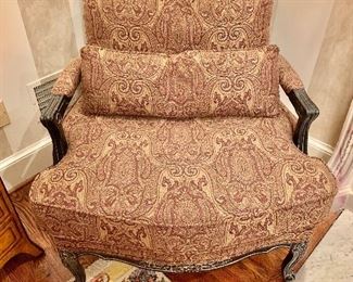 $595 - Henredon bergere  chair  with down stuffed lumbar pillow - 37" H, 34" W, 35" D, seat height 19". 