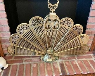 $150 - Peacock Fan Brass Vintage Folding Fireplace Screen