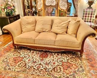 $2400 - Henredon silk sofa with 4 down stuffed pillows - 36" H, 98" W, 35" D, seat height 18".  Includes 4 custom pillows each 24" x 22". 
