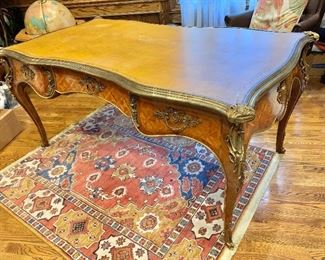 $1500 - French Provincial Louis XV Bureau Plat Desk with Mounted Ormolu - 31.5" H, 88" W, 37" D. 