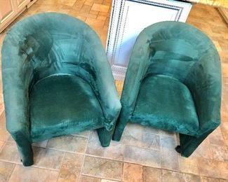 $150 each - 6 "Funky Sofa"  green plush velvet, barrel/club chairs with rolling casters.  34"H, 24"W, 24"D, seat height 19".