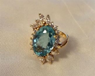 $350 14K blue stone gold ring.   Size: 7.5
