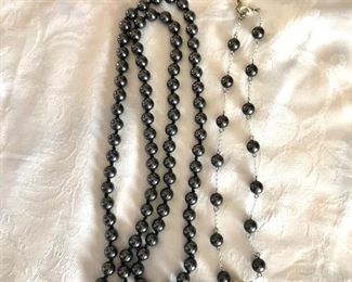 $20 each 1  long hematite necklaces , 1 separated with silvertone chain.  Left: 36"L.  Right: 18"LSOLD 