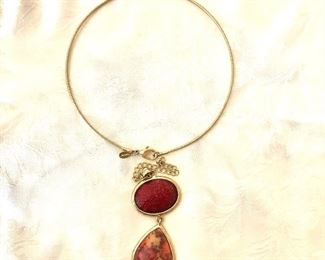 $18 Collar two  stone drop wire necklace.  Necklace: 6"Diam.   Pendant: 3.5"L