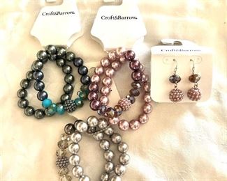 $14 set $10 ea  pair of bracelets Croft and Barrow.  Bracelets: 2.5"Diam stretchable.   Earrings:  2"L