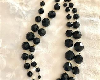 $25 Vintage long black French jet necklace.  36"L