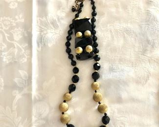 $20 Black and gold beaded necklace and earrings set.  Necklace: 27"L