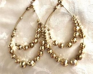 $15 Long two oval gold beaded earrings.  3"L
