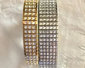 $14 each Stretchy gold tone silver tone bracelets with crystal accents.  2.5"Diam 