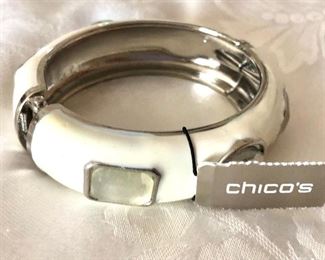$16 White enamel and rhinestone bracelet Chico's.  2.5"Diam 