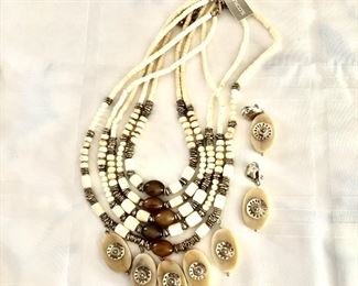 $24 Brown and cream necklace earrings set never worn Chico's new with tag.  Necklace: 24"L.  Earrings: 1.7"L