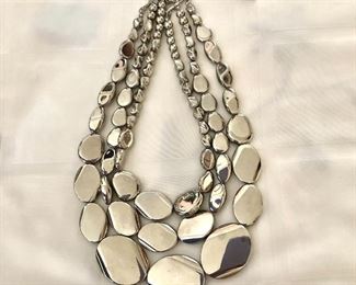 $15  3 layered silver tone necklace.  21"L 