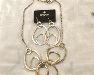 $25 Set necklace and earrings silver tone multi hoop (some tarnish on necklace).  Earrings: 2.5"L