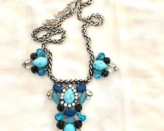 $35 Multi color blues  statement necklace.  23"L 