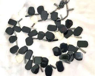 $20 Black and clear rectangle shapes long necklace.  37"L 