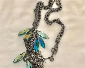 $14 Necklace with rainbow blues/greens dangles Chico's.  26"L 