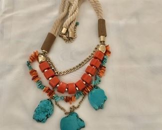 $24 Turquoise and orange color multi strand necklace.  29"L 