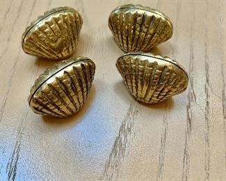$20 - Set of 4  brass, shell place card holders #1
