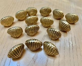 View of 15 "Shell" brass place card holders - sold in sets of 4 and one set of 3