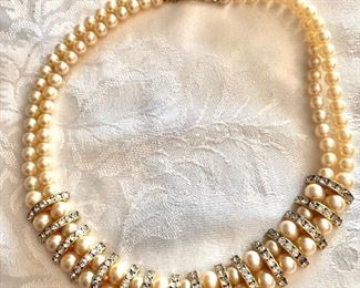 $45 Pearl and rhinestone double strand necklace 