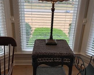 	#13	Painted wicker side table with shelf. 18"x24"	 $20.00 		