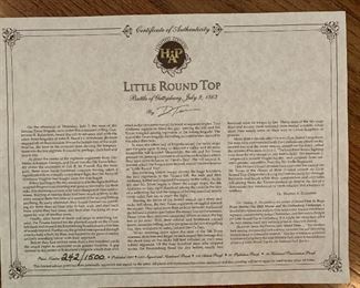 	#64	The Little Round Top 242/1500 by Don Troiani, SAHA signed and numbered framed print. 	 $300.00 	FIRM	