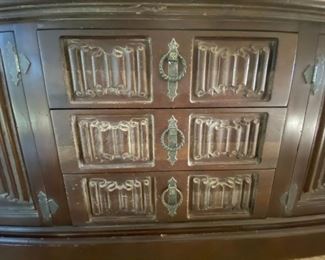 Detail on drawers of buffet table