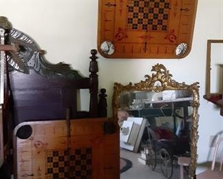 antique game boards, ornate mirror