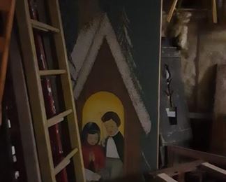 Cool Christmas scene, painted on wood