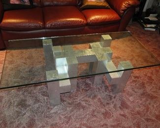 MCM Brutalist Chrome & Glass Coffee Table $500