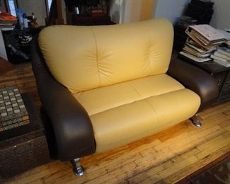 Heavy MCM Italian Leather Color Block Loveseat with Chrome Legs $700 
