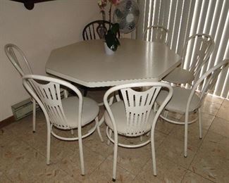 Octagon MCM Table with Ice Cream Parlor Metal Chairs (need rustoleum paint), Table is 48" diameter. $200