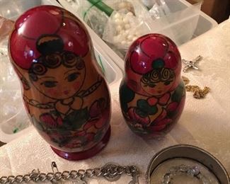 Vintage costume jewelry Russian Dolls 