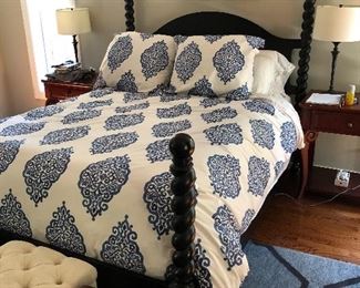 Pottery Barn queen bed frame and duvet cover with matching shams