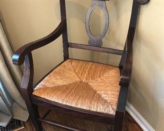 (2) Pottery Barn Napoleon rush seat wood captains chairs 