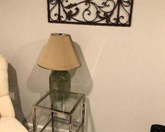 Side table, table lamp and decor