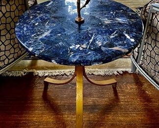 Custom "Twig" table, gilded iron with sodalite top by Maurice Beane