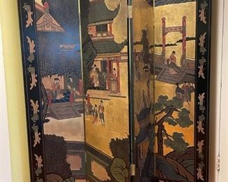 Four-panel gilt and laquered Asian sceen