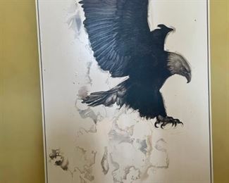 Large Juan Perdiguero mixed-media painting with Eagle